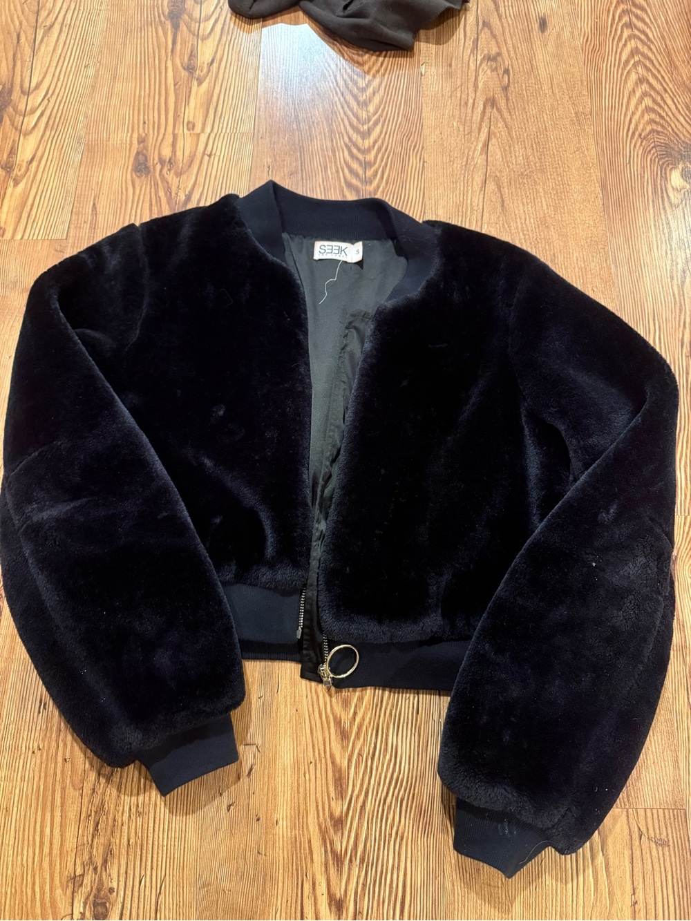 Black Faux Fur Bomber Jacket- amazing condition